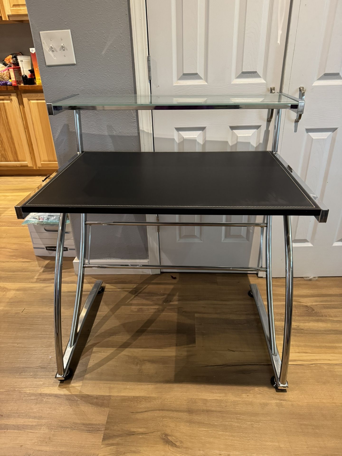 Computer Desk, Office, Glass With Faux Leather 