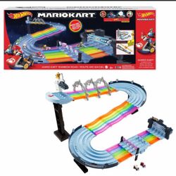 Hot Wheels Nintendo Mario Kart Rainbow Road Raceway Track Set 30 Piece with 16-20 1:64 Scale Vehicles