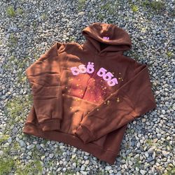 Brown Sp5der Angel Number Hoodie Size Large