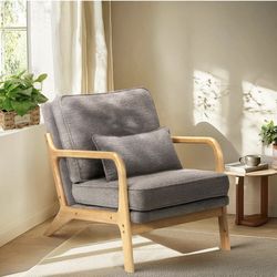 New Grey COLAMY Mid Century Modern Accent Chair with Lumbar Pillow