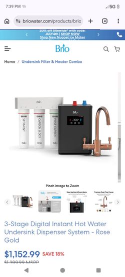 Brio hot water dispenser system with 3 -stage filtration &dual flow faucet