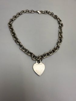 Tiffany & Co Sterling Silver Heart Tag Chain Necklace 16" 68g 925