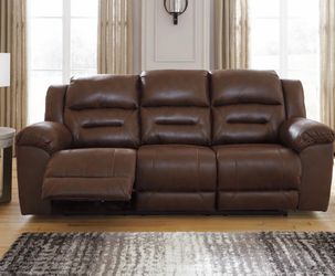 Brown Leather Reclining Sofa and Love Seat