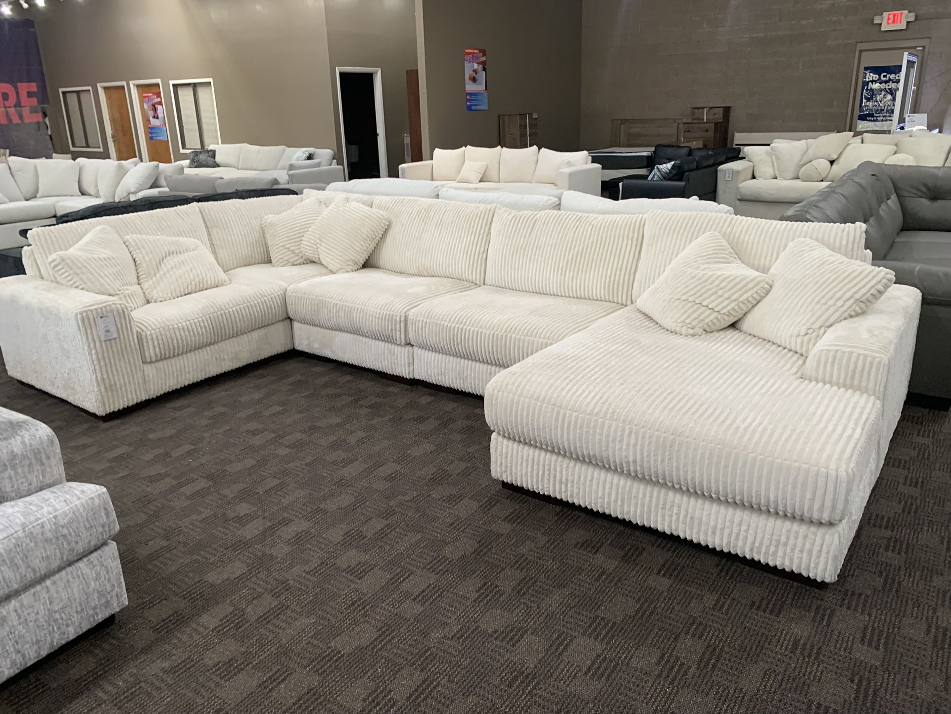 Super Soft Cream Beige Corduroy Sectional Couch