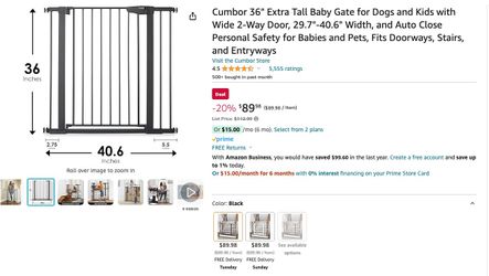 Cumbor 36" Extra Tall Baby Gate 29.7"-40.6" Width NEW IN BOX