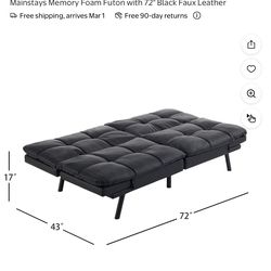 Black Memory Foam Futon Sofa Bed – Faux Suede