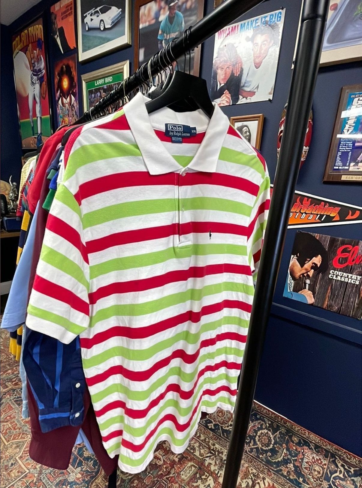 (L)21.5x30.5 Red, White, & Green Striped Polo Shirt