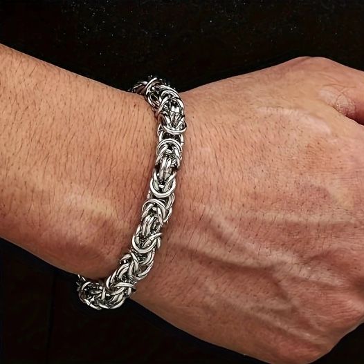 Vintage Braided Titanium Steel Bracelet for Men - Hip Hop Minimalist Chain Style, Durable Stainless Steel Handmade Link Brace