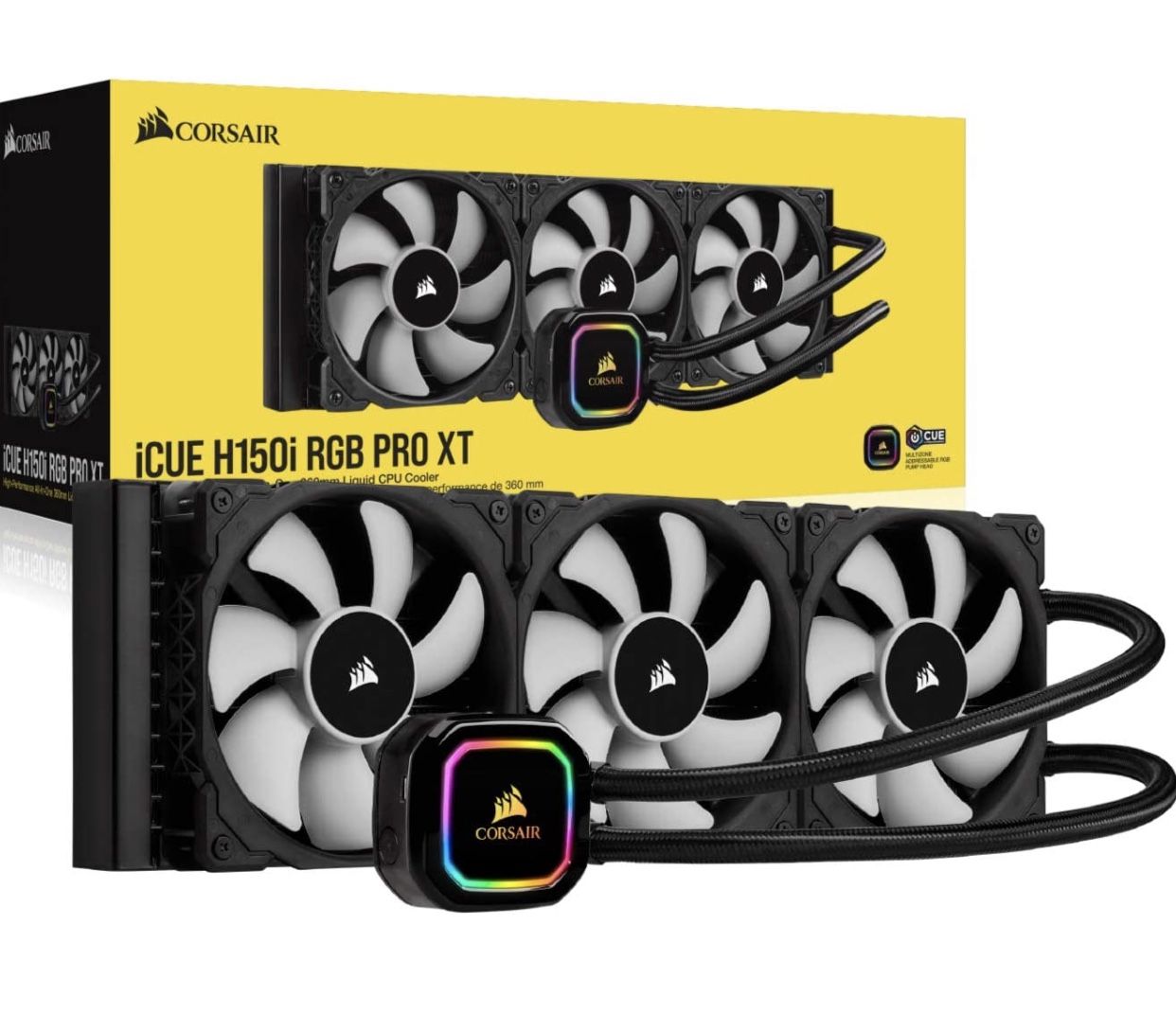 CORSAIR iCUE H150i RGB PRO XT Liquid CPU Cooler with 3 120mm Fans