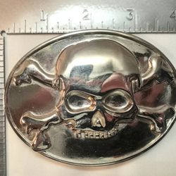 Vintage Skull Crossbones Belt Buckle Biker Halloween Pirate Cosplay Chrome Heavy Metal 4x3