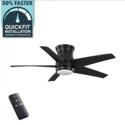 Hampton Bay Mena 44 in. White Color Changing Integrated LED Indoor/Outdoor Matte Black Hugger Ceiling Fan with Light Kit and Remote