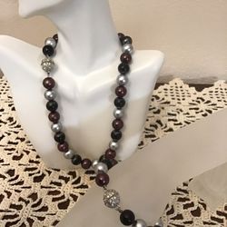 Beautiful Three Coloring Round Pearls Necklace & Bracelet Set with Magnetic Designer Clasp with Sparkling Rhinestones