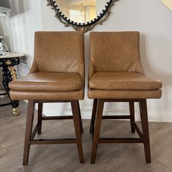 Counter Height Tan Leather Bar Stools