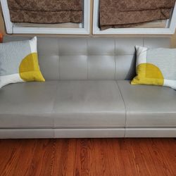 HOLLY HUNT Grey Leather Sofa