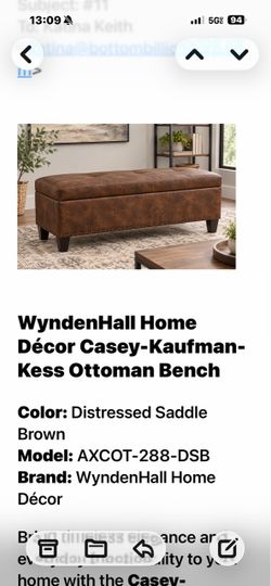 WyndenHall Casey-Kaufman-Kess Ottoman Bench