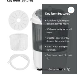 Portable Mini Counter Top Washing Machine 5.5lbs Spin Basket Laundry Grey
