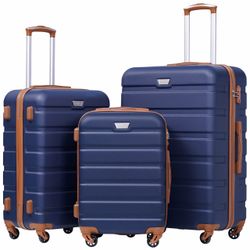 Brand NEW Coolife Luggage Set, 3 Piece Lightweight Durable Hardshell, Apricot Navy Suitcase Set with 360° Spinner Wheels, TSA-approved Lock, Checked F