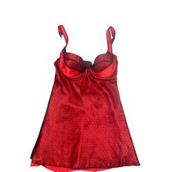 Victoria’s Secret Red and Black Lacey Lingerie Nightgown Small with Built-in Bra 34C