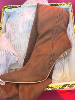 Brown Suede Knee-High Heeled Boots