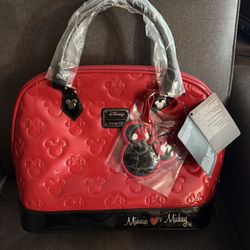 RARE DISNEY MINNIE LOVES MICKEY EMBOSSED SATCHEL BAG PURSE 