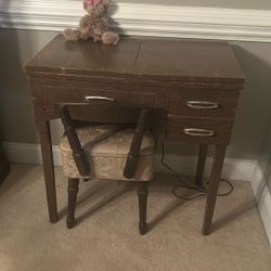 Sewing Machine Mounted In Cabinet From 1958 