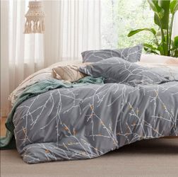 Bedsure Tree Branch Duvet Cover Queen - Botanical Duvet Cover Set with Zipper Closure, Grey Bedding Set, 3 Pieces, 1 Reversible Duvet Cover 90"x90" wi