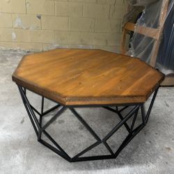 Wood And Welded Metal Frame Octagon Coffee Table