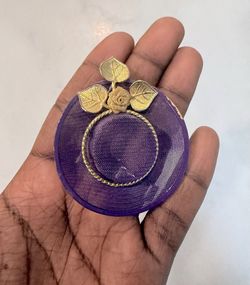 Vintage Purple Hat Brooch Mesh Fascinator Gold Tone Floral Pin