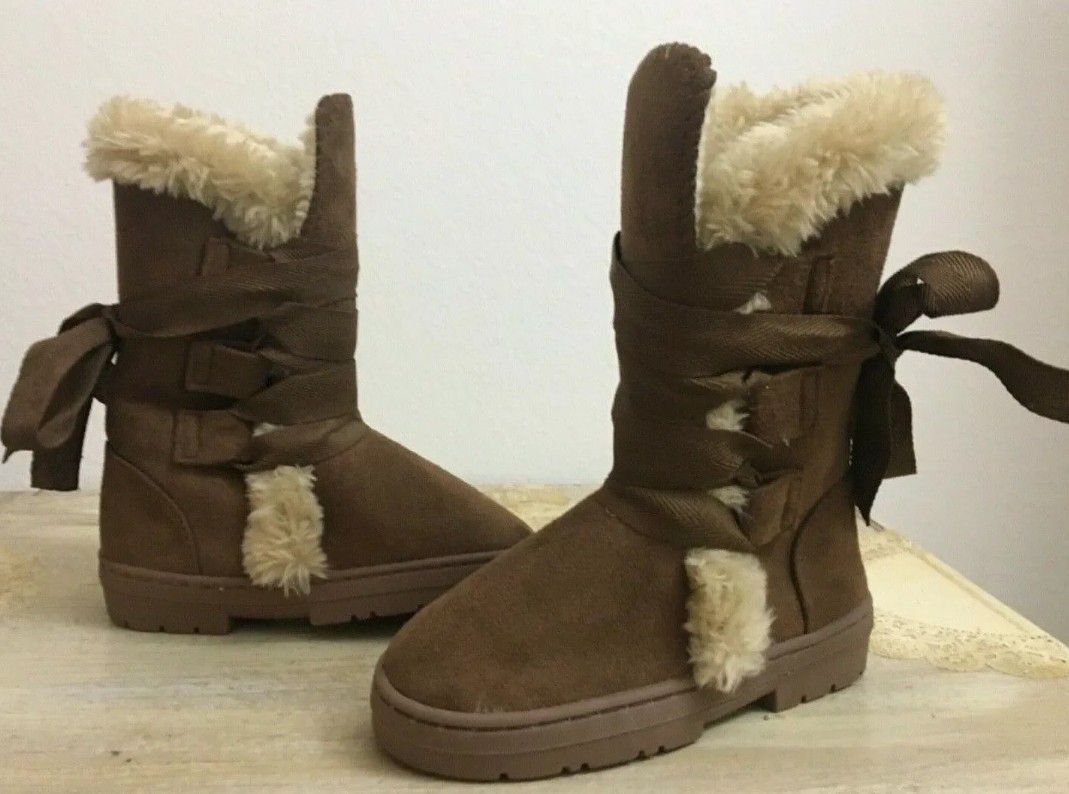 YOUTH GIRLS FAUX SUEDE LACE UP WINTER BOOTS W/ FAUX FUR