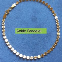 Ankle Bracelet Diamond Cut 4mm Discs Gold On Solid Sterling Silver Italy 925 *Ship Nationwide Or Pickup Boca Raton