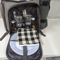 Picnic Backpack With Utensils Blanket And Thermal Lined Main And Top Compartment