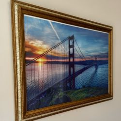 Framed Golden Gate Bridge sunset print 