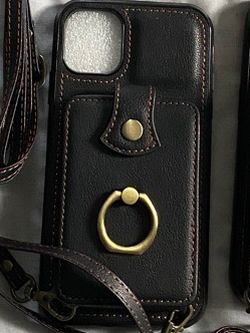 Black Leather Phone Case with Ring