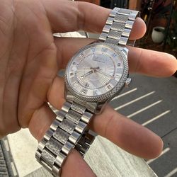 Gucci G-Timeless Automatic Eryx Stainless Steel Watch – Silver Dial