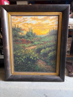 Framed Tuscan Landscape Oil Painting