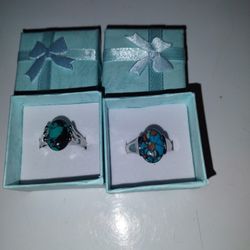 Two Assorted Silver Malachite Stone Rings Size 8 There $15Each 