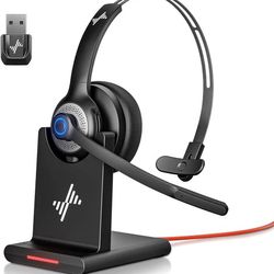 Bluetooth Headset - Wireless Headset with Noise Cancelling Microphone, V5.2 Computer Headphones with USB Dongle, Charging Base & Mic Mute for Work/Cal