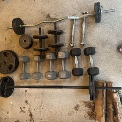 Weight Dumbbells Roat bar plates bench and much more