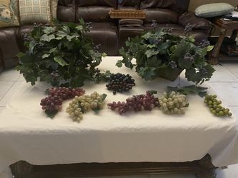 2 Silk plants with grapes and faux grapes