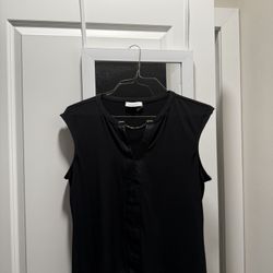 Calvin Klein Black blouse with faux leather trim size large 