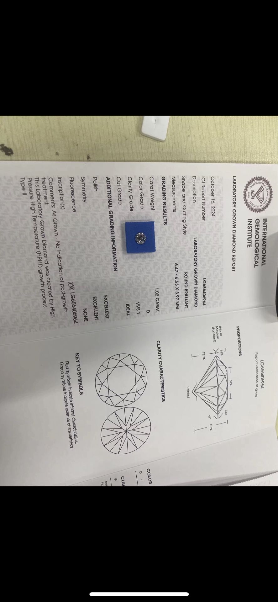 Lab Grown Diamond-VVS1 (with diamond report)