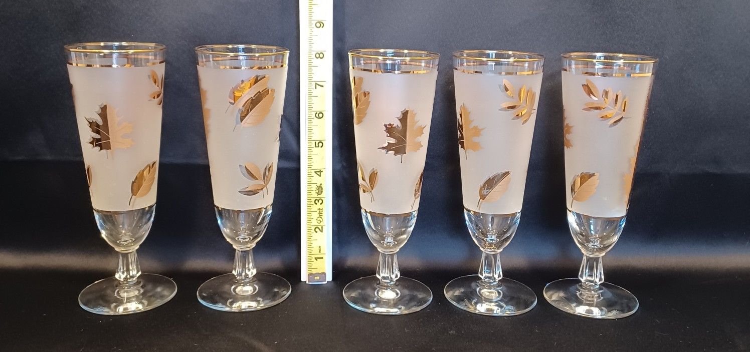 Vtg MCM Libbey Golden Foliage Pilsner Glasses