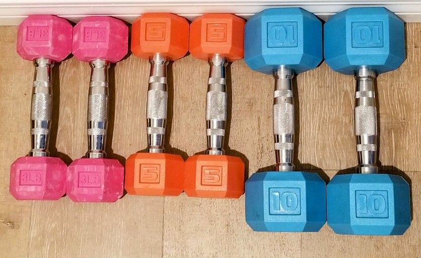 CAP Barbell Color Coated Hex Dumbbell Weights with Contoured Chrome Handle 3LB 5LB 10LB Sets Available