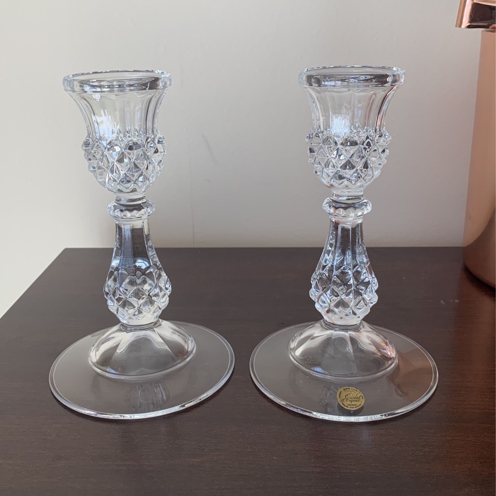 Cristal D’Arques Long champ Pattern Candle Holders
