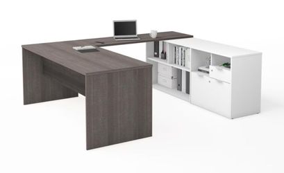 U-Shaped Office Desk with Storage Credenza