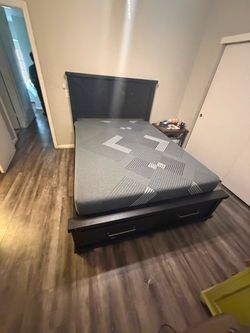 Black Queen Bed Frame with Storage Drawers