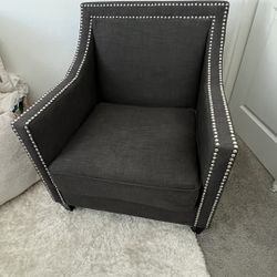 Charcoal Grey Linen Chair W/pewter Nailhead Trim.