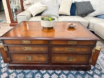 Theodore Alexander Leather Top Coffee Table – Campaign Style