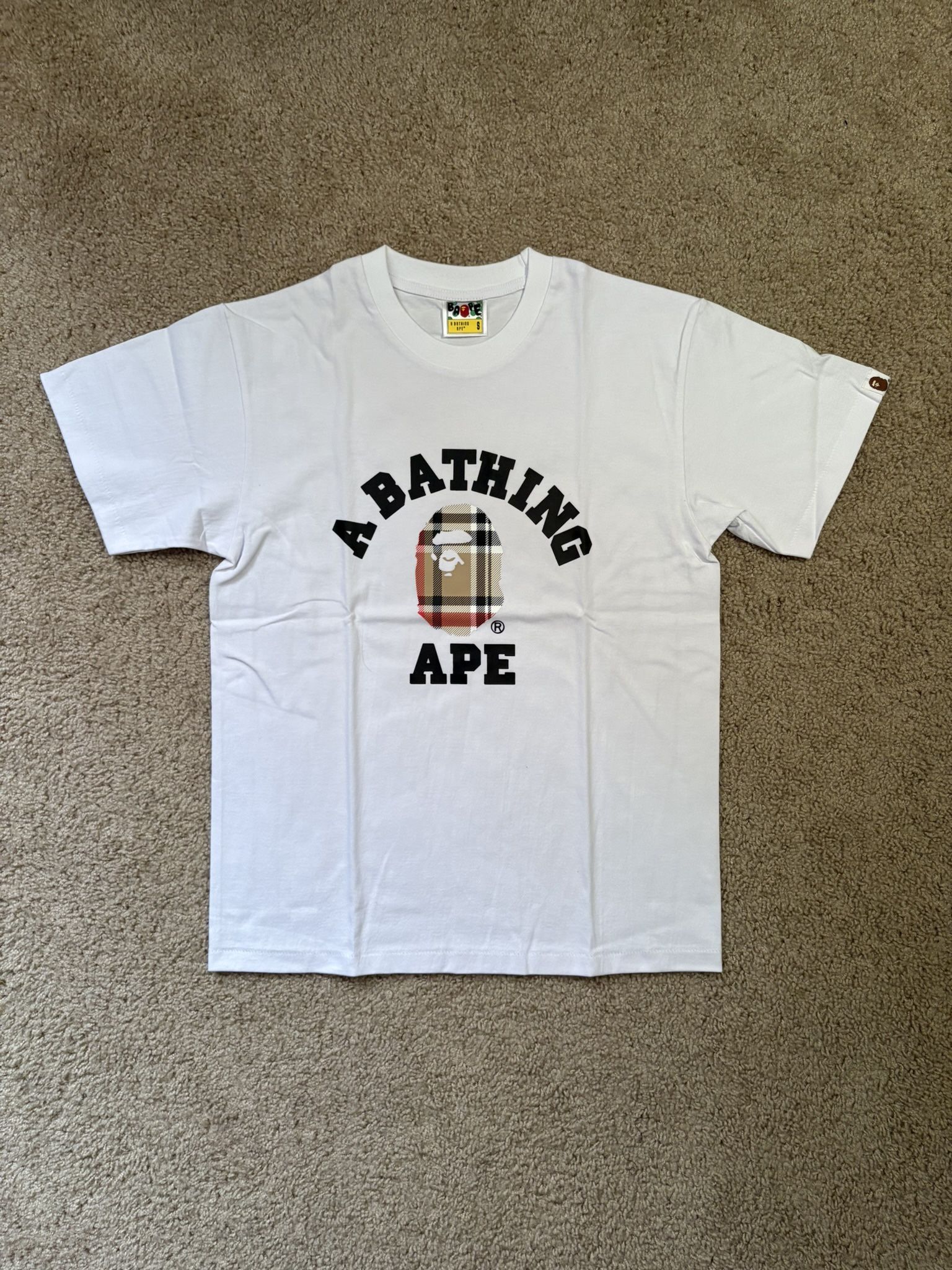 Bape Check College Tee White/Beige Size Small