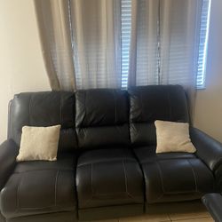 Dark Blue Leather Reclinable Sofas 